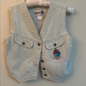 Vintage IMUS Denim Vest – Light Chambray, Size M, Embroidered Buffalo, USA